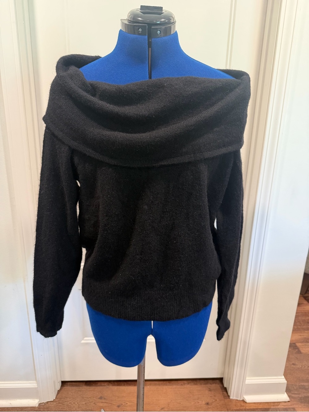 Black Wool and Alpaca Blend Cowl Neck Sweater